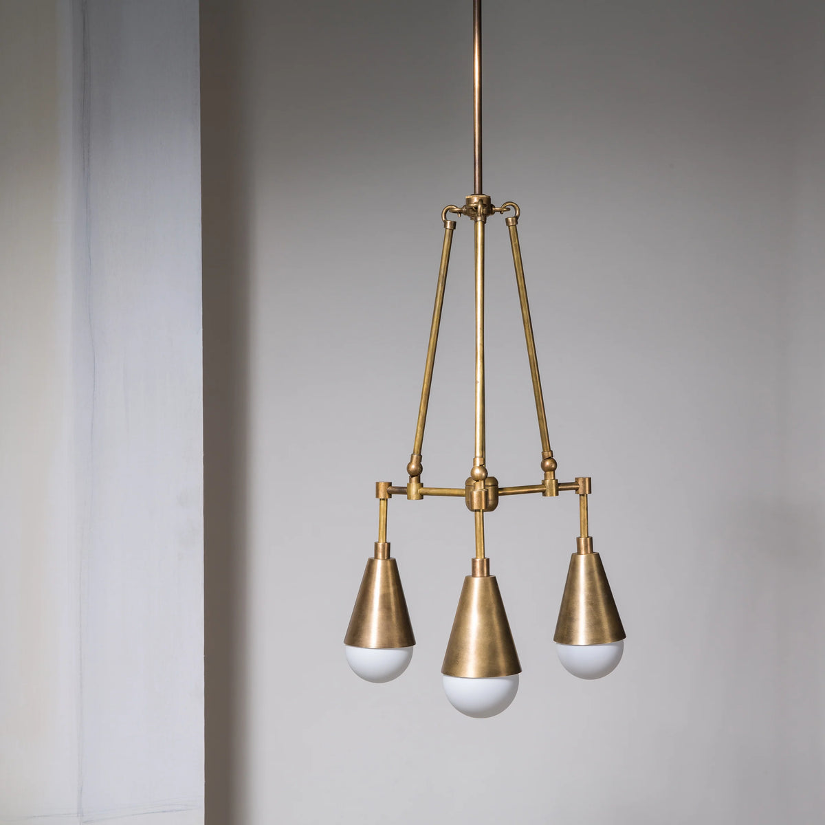 FLAMINIA TRIPLE PENDANT | HAND-FORGED BRASS & OPALINE GLASS