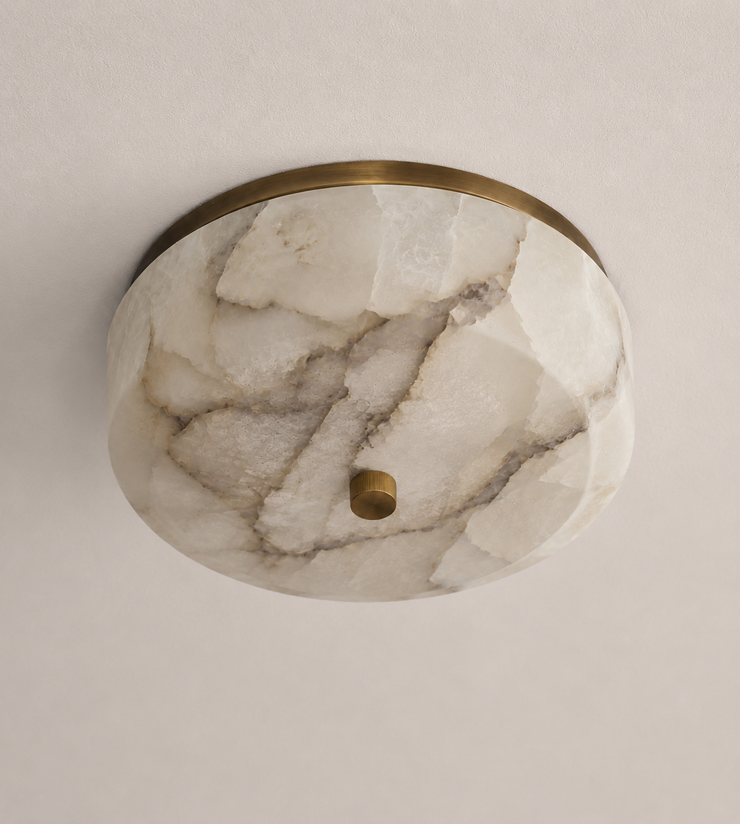 THE  PATTERNED ALABASTER FLUSH MOUNT| NATURAL STONE & AGED BRASS | CLPAAFM56
