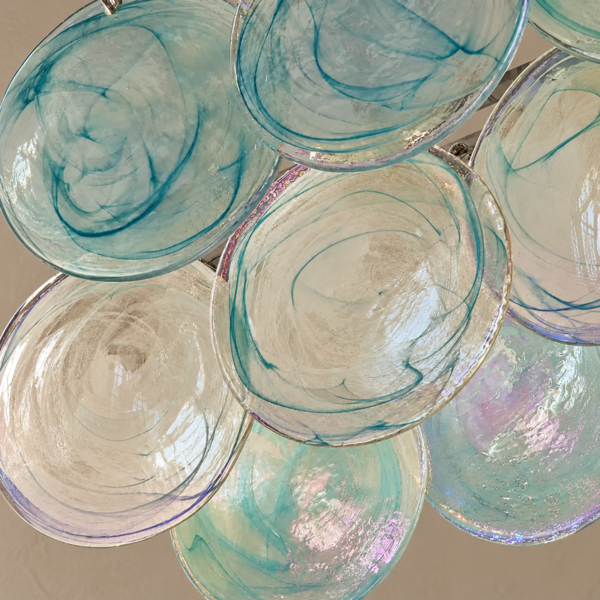 Iridescent Blue Glass Disc Chandelier | Stainless Steel | CLKJH025B