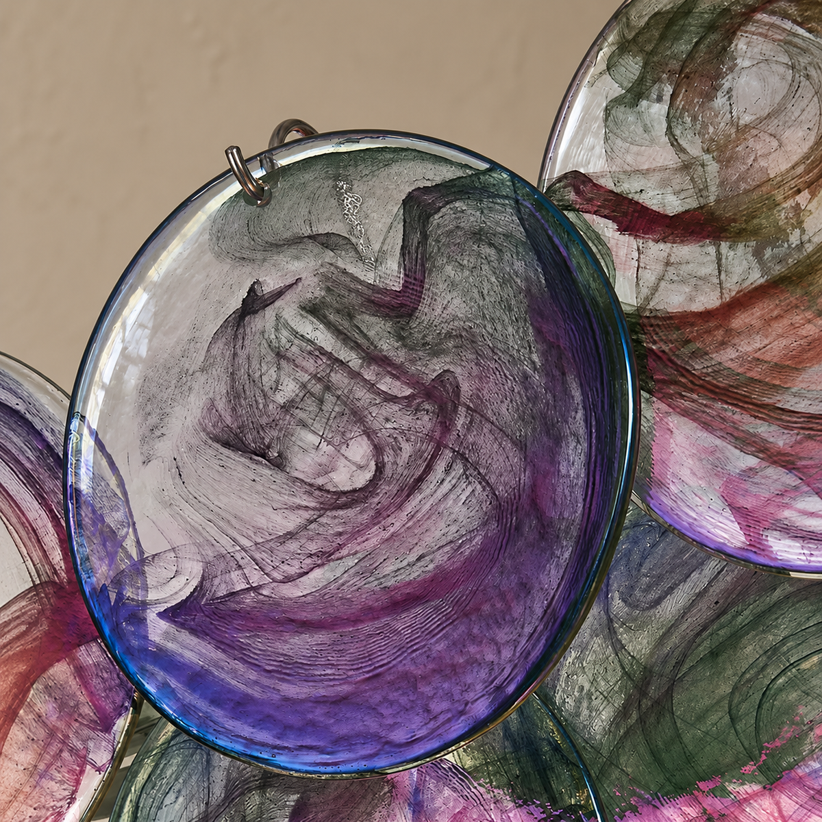 Iridescent Blue Glass Disc Chandelier | Stainless Steel | CLKJH025B