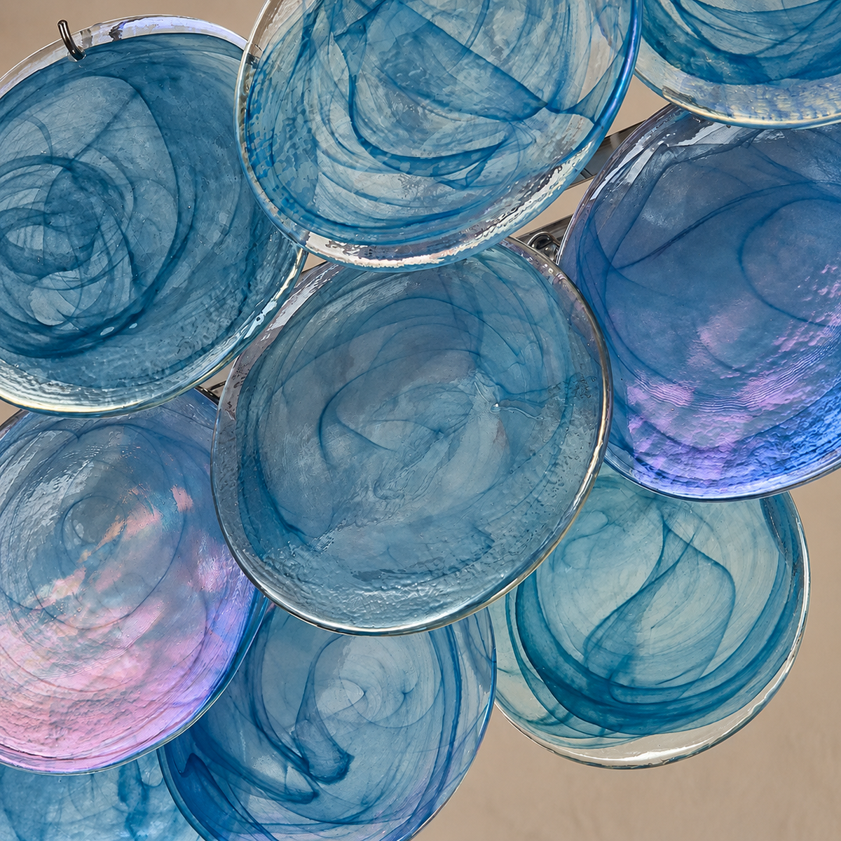 Iridescent Blue Glass Disc Chandelier | Stainless Steel | CLKJH025B