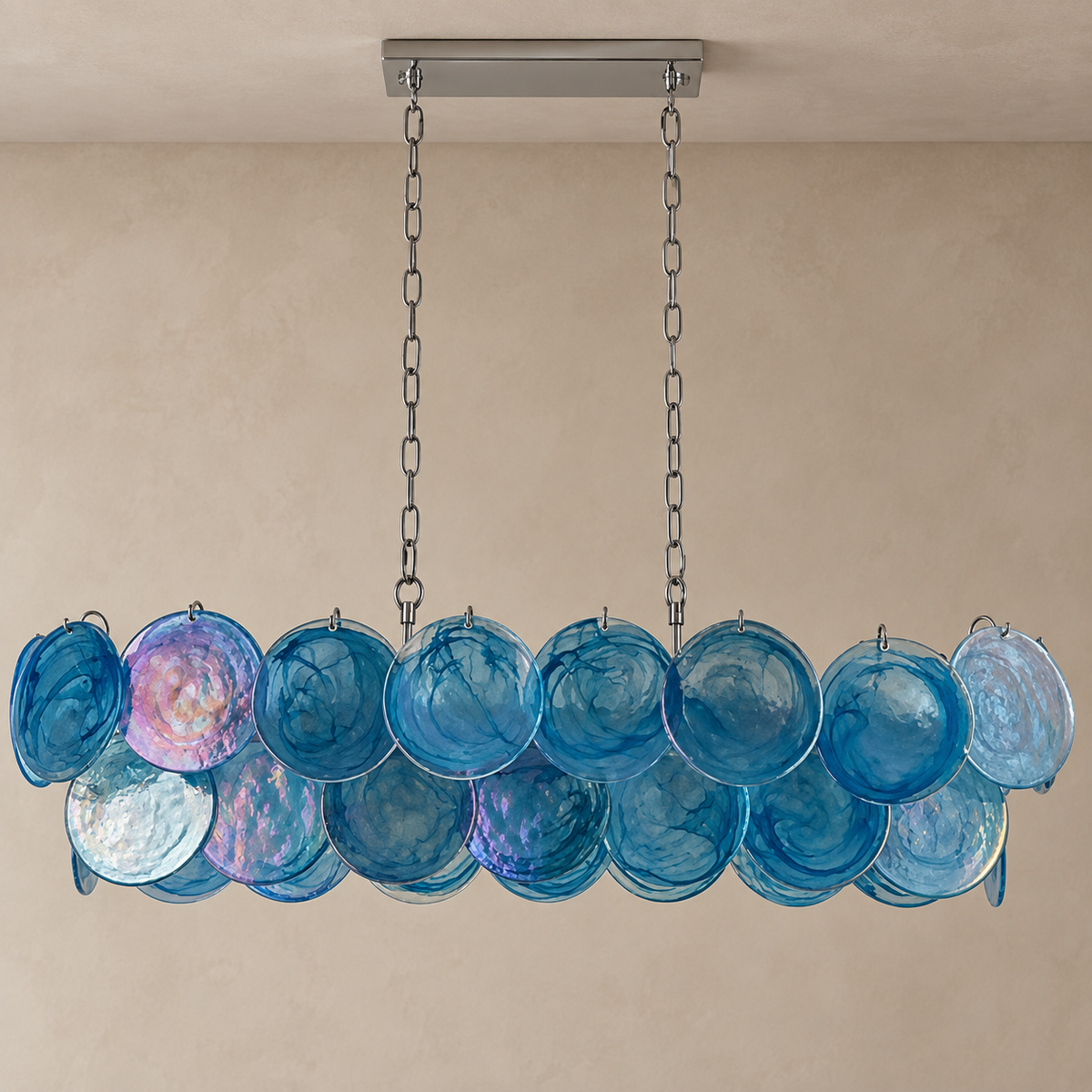 Iridescent Blue Glass Disc Chandelier | Stainless Steel | CLKJH025B