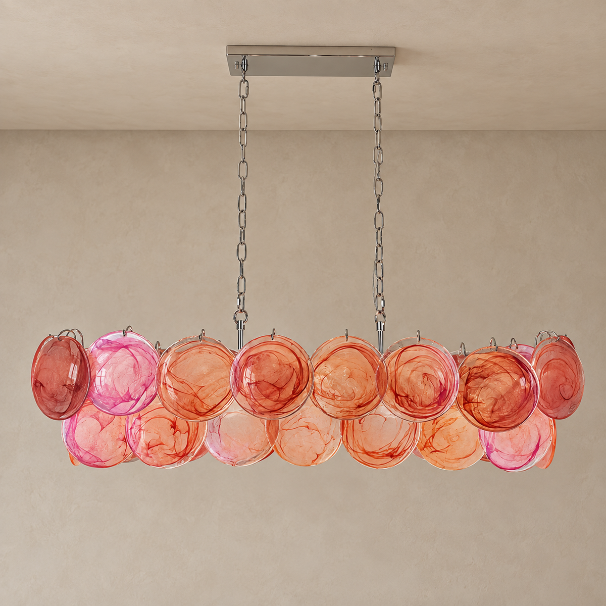 Iridescent Red Glass Disc Chandelier | Stainless Steel | CLKJH025R