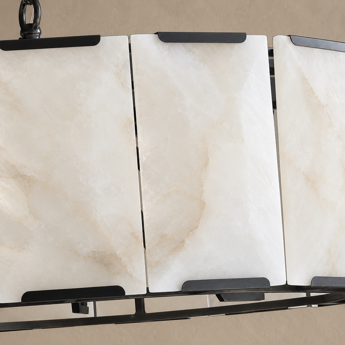 Round Alabaster Halo Chandelier | Black Stainless Steel | CLPOR022B