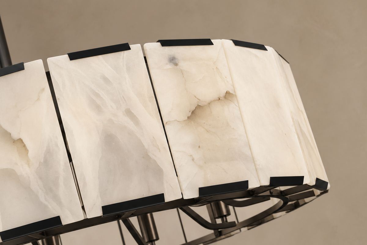 Round Alabaster Halo Chandelier | Black Stainless Steel | CLPOR022B