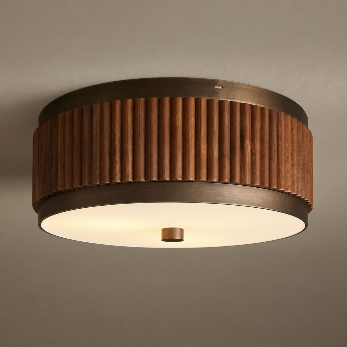CANNETO FLUTED WOOD FLUSH MOUNT | BRASS & GLASS | CLCNT120BR