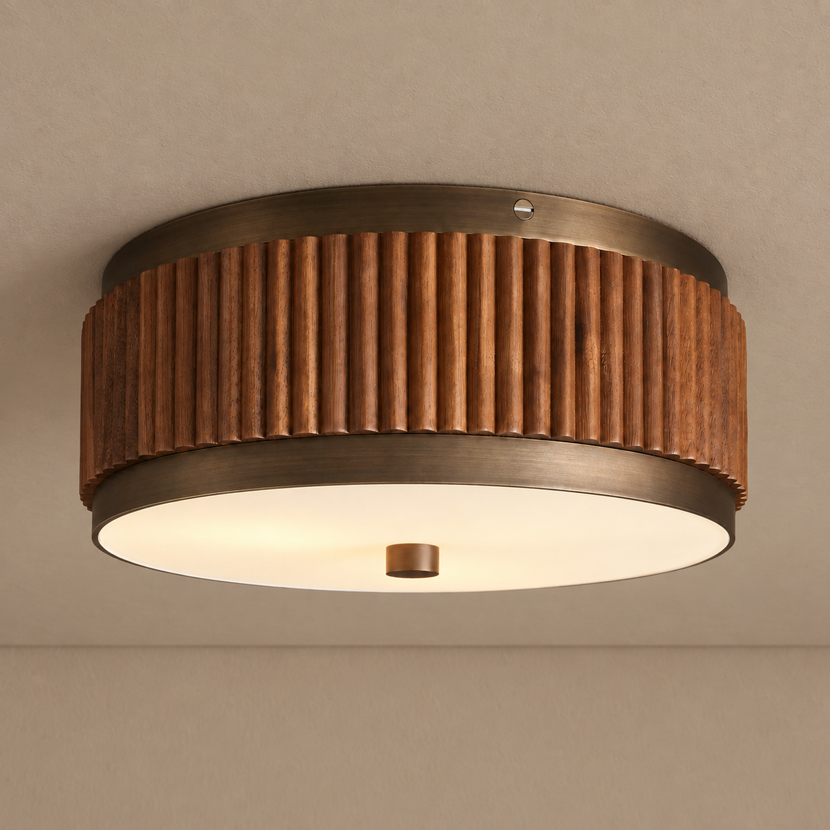 CANNETO FLUTED WOOD FLUSH MOUNT | BRASS & GLASS | CLCNT120BR