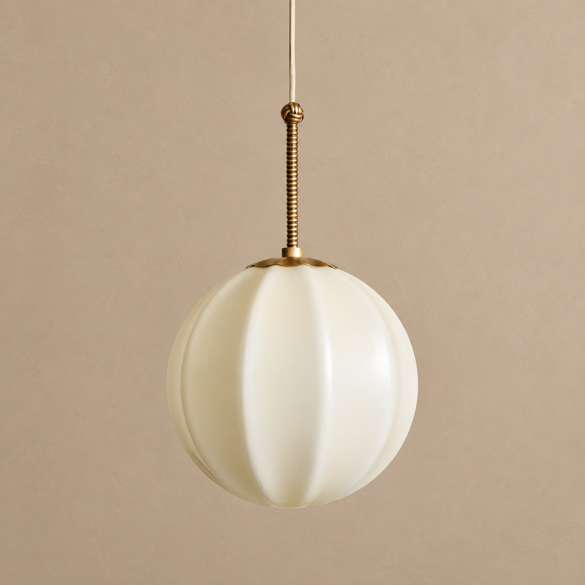 Ribbed Cream Glass Pendant | Brass | CLRIB030BR