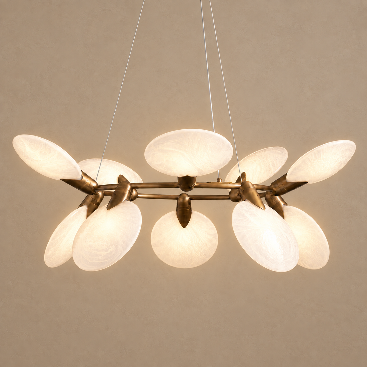 Glass Disc Chandelier | 10-Light Brass | CLDSC107BR