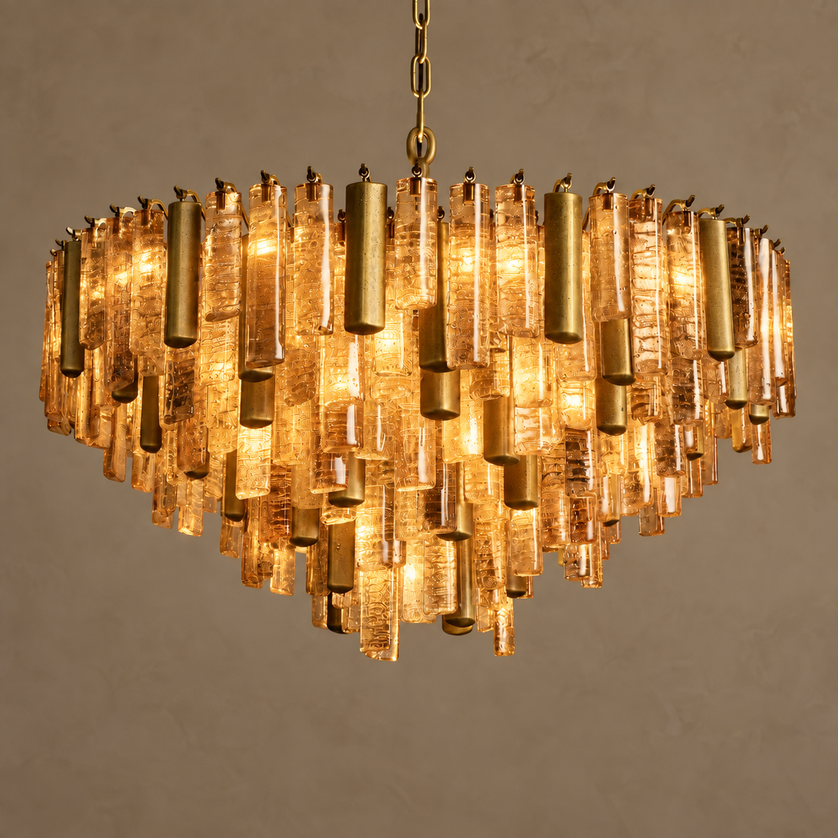 The Veneziana Chandelier | Amber Cast Glass & Antique Brass | CLVNZCH