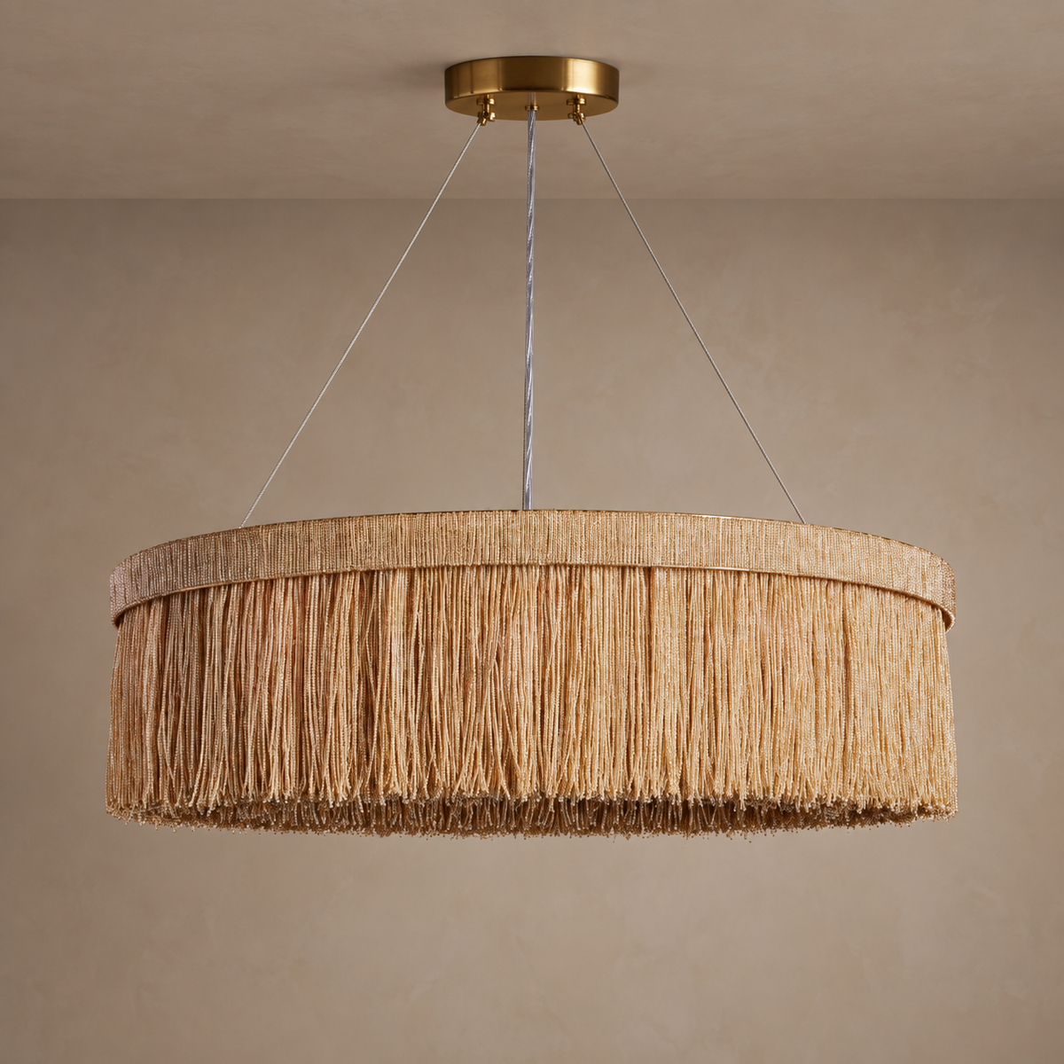 The Elara Chandelier | Beige Rattan Ring | CLND011