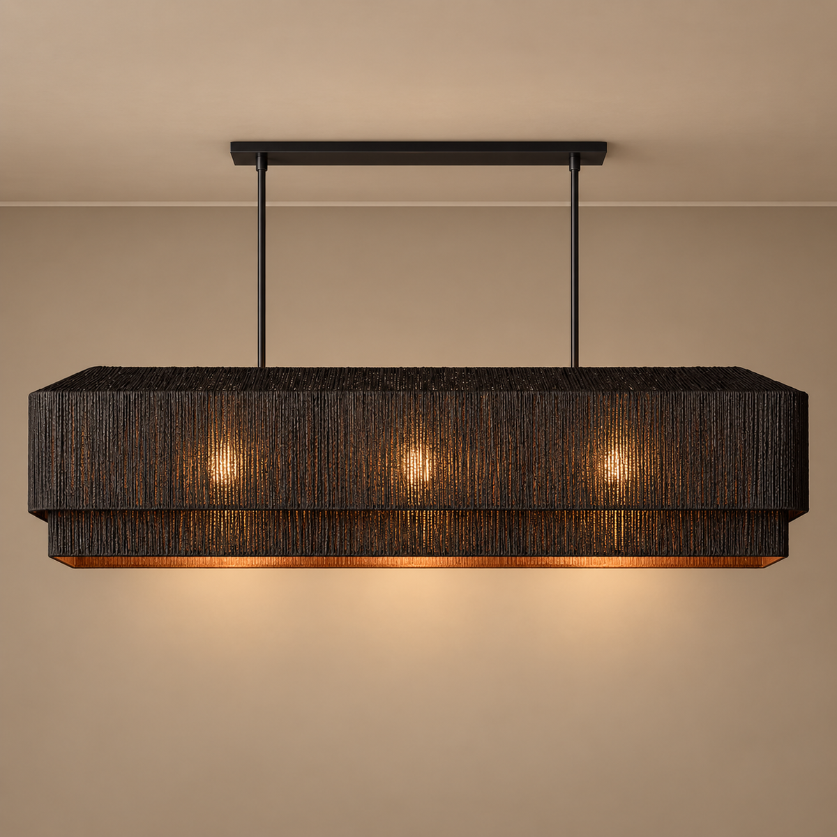 The Salma Linear Chandelier | Black Rattan & Copper | CLSLM-BK