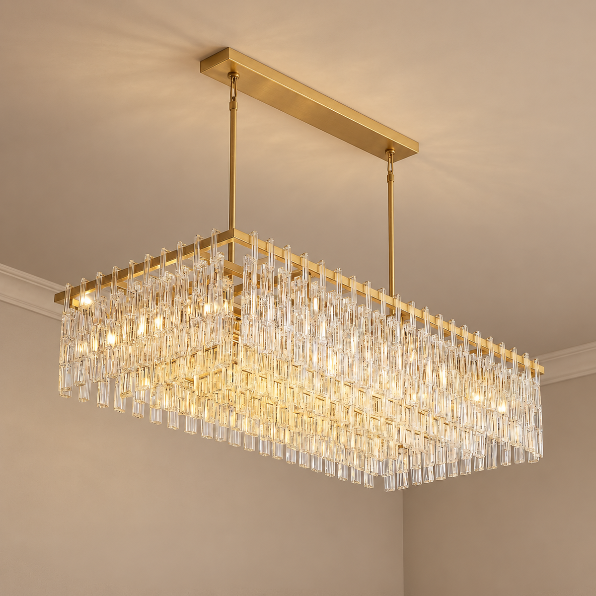 Hand-Cut Crystal Rectangular Chandelier