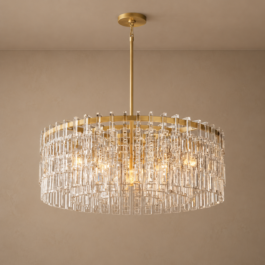 Hand-Cut Crystal Drum Chandelier