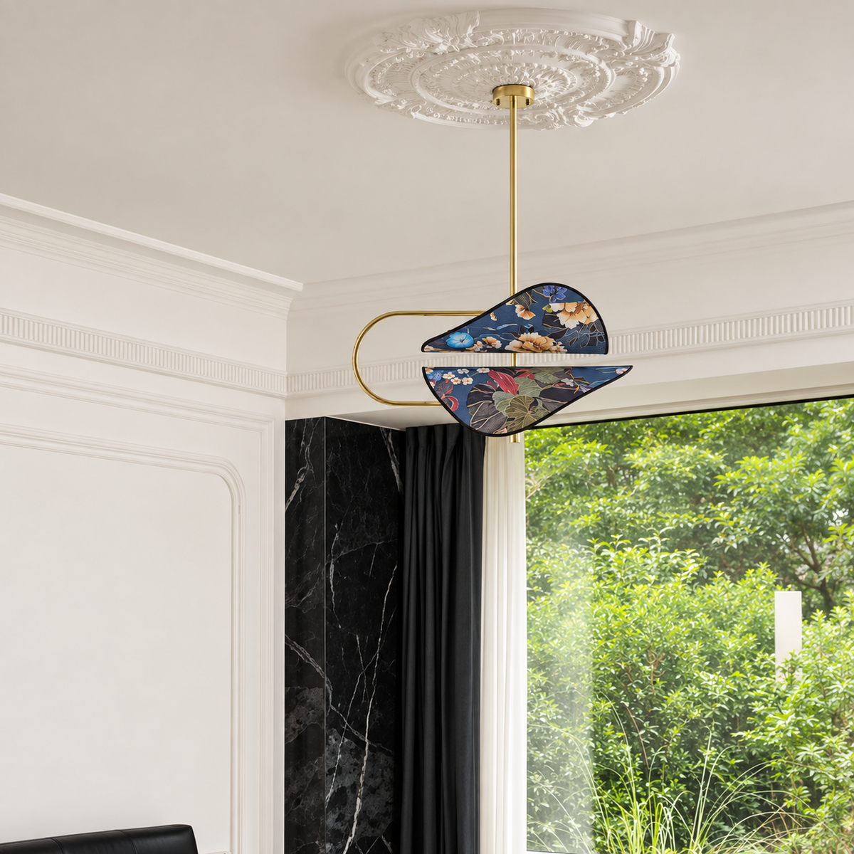 Floral Fabric & Brass Pendant | White | CLFTAKI550