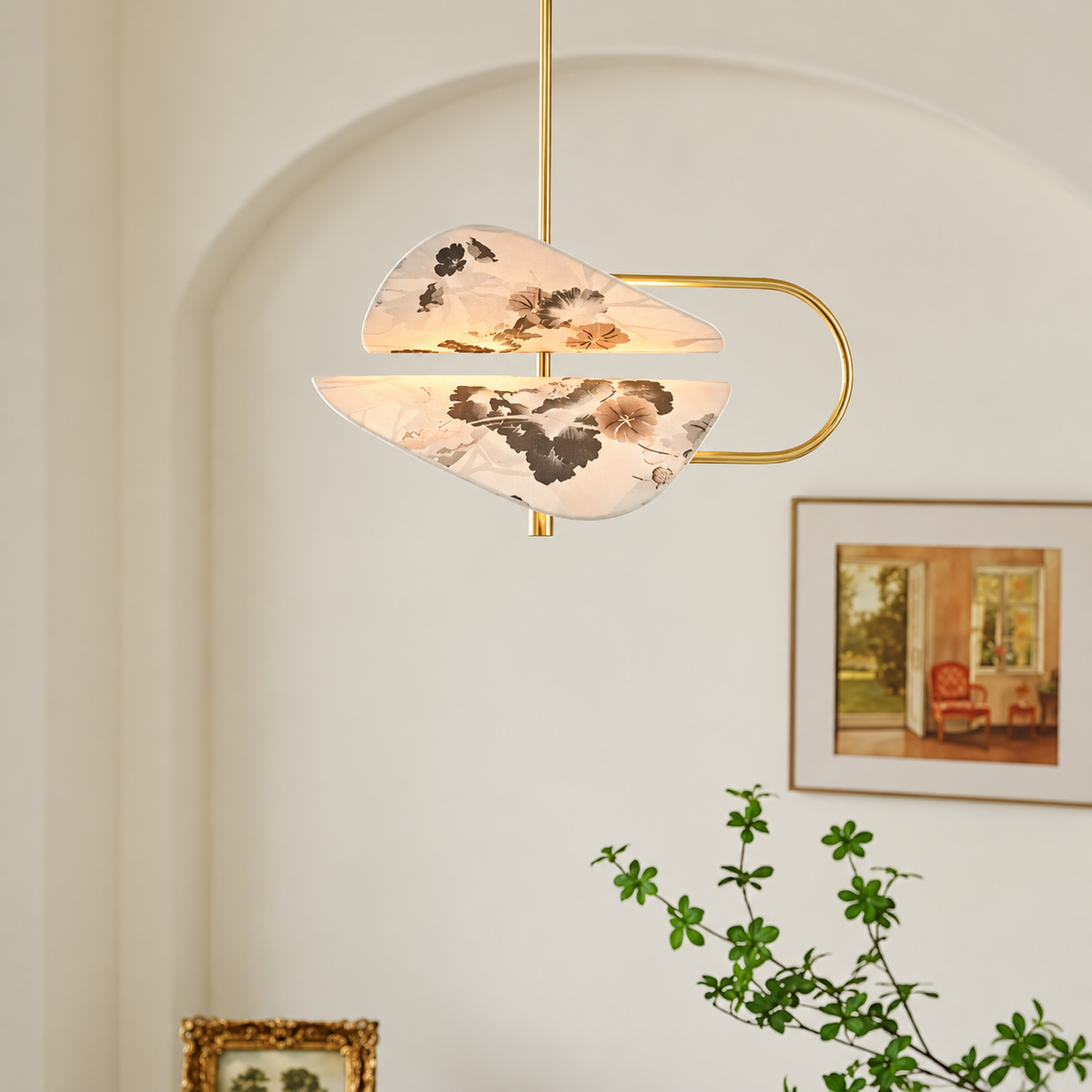 Floral Fabric & Brass Pendant | White | CLFTAKI550