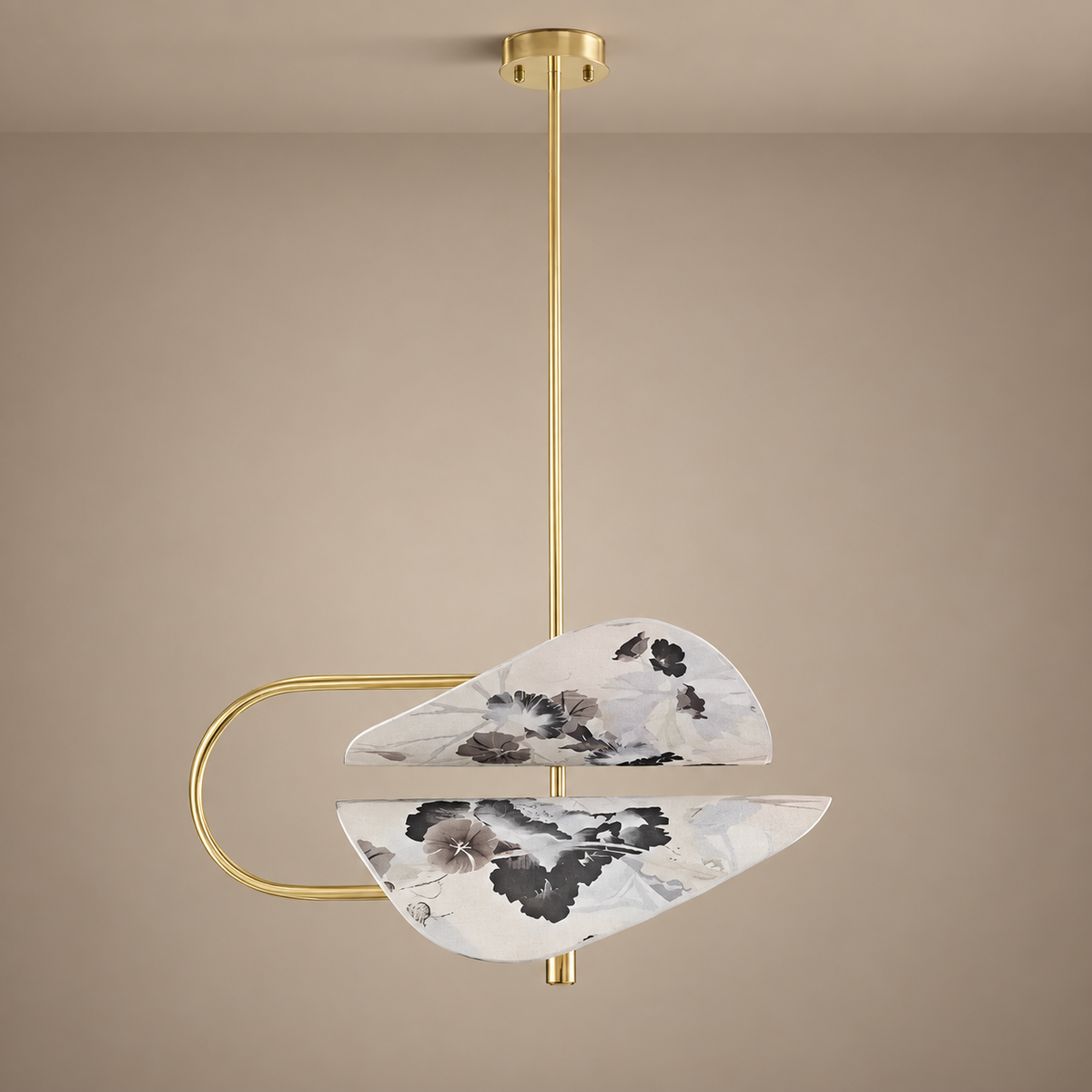 Floral Fabric & Brass Pendant | White | CLFTAKI550