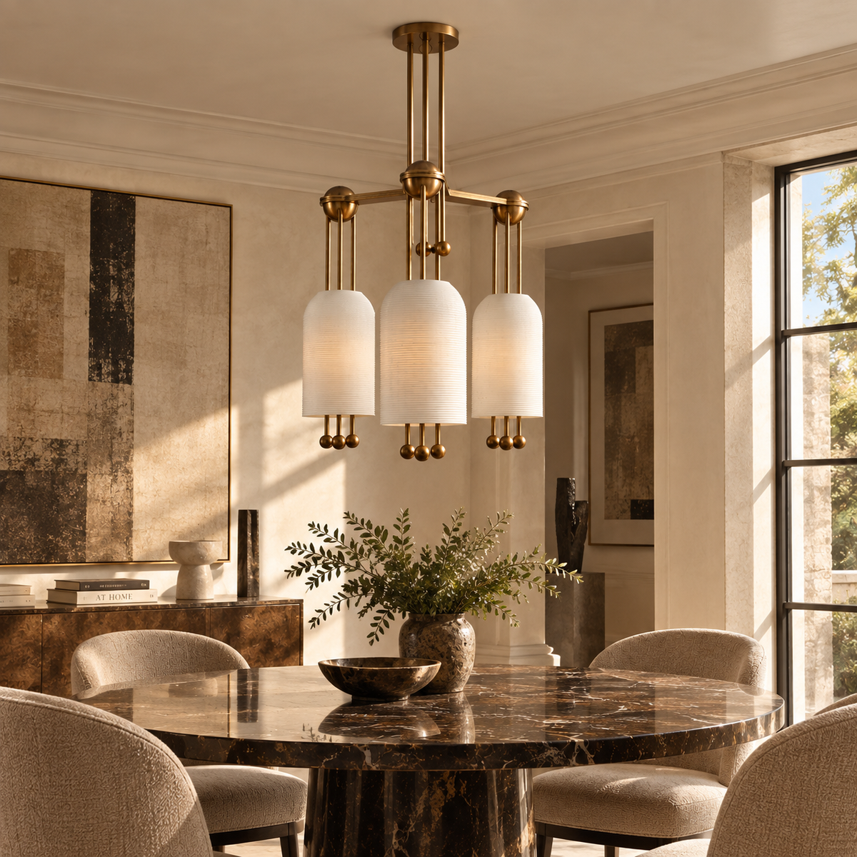 3-HEAD CERAMIC & BRASS LINEAR CHANDELIER | CLCER3