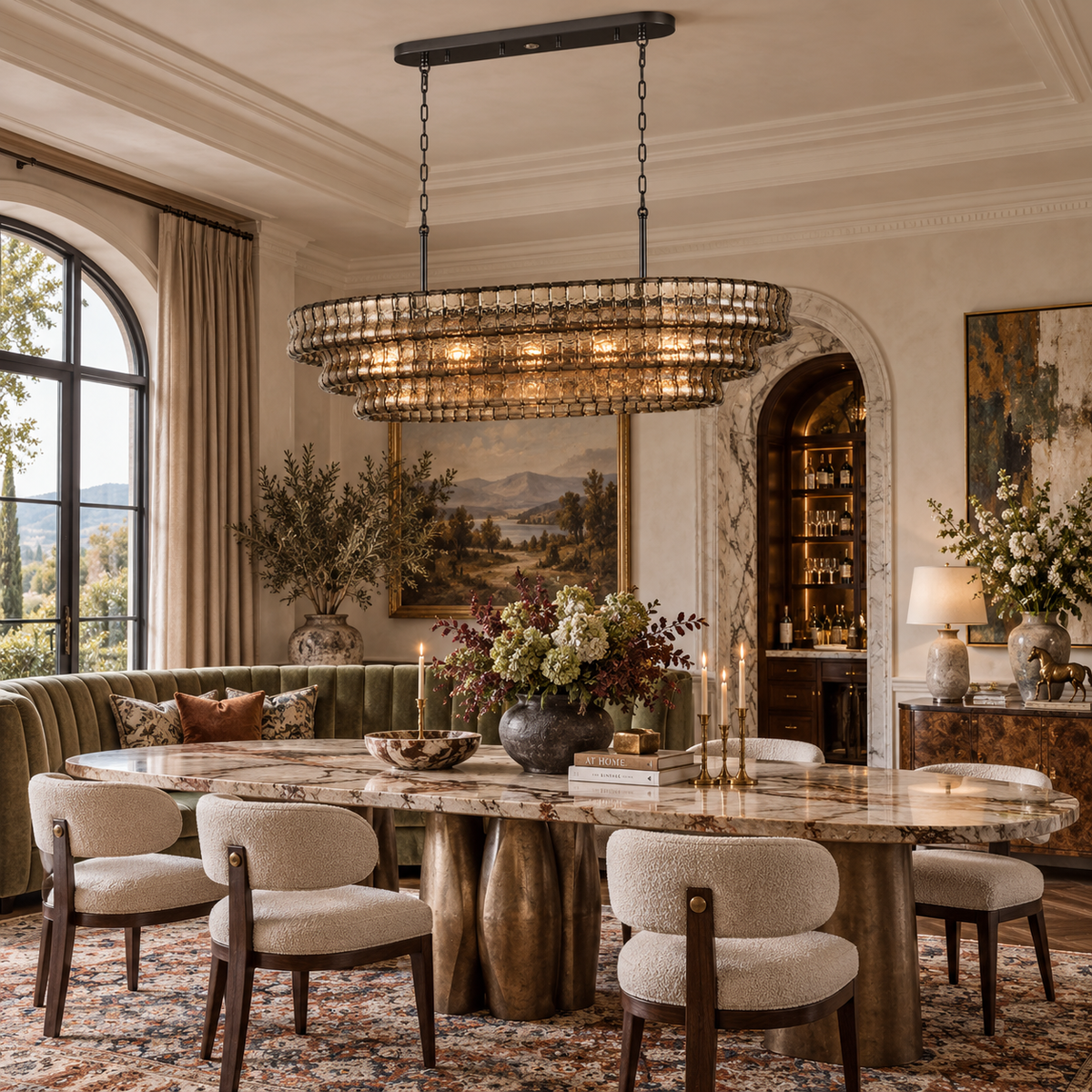 The Verdita Chandelier | Amber Curved Glass | CLND019