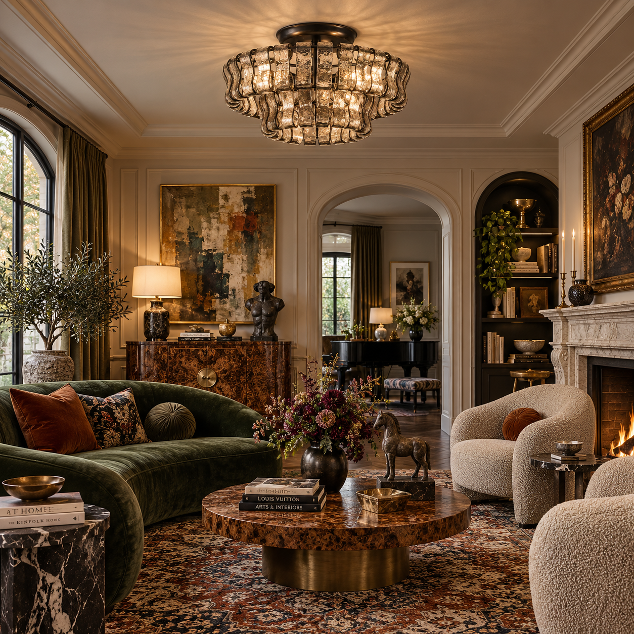 The Arcadia Chandelier | Curved Glass Panels | CLND029
