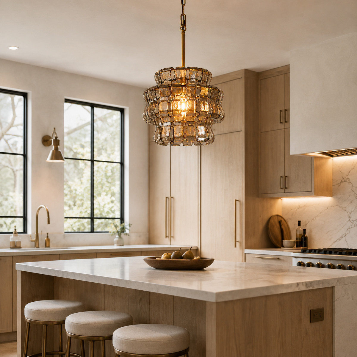 The Odette Pendant | Curved Art Glass & Brass | CLND023