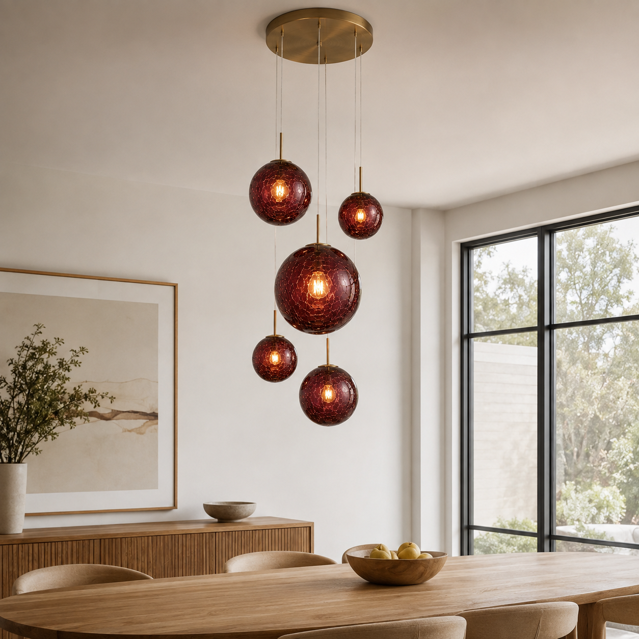 The Rubina Pendant | Burgundy Glass & Brass | CLND009