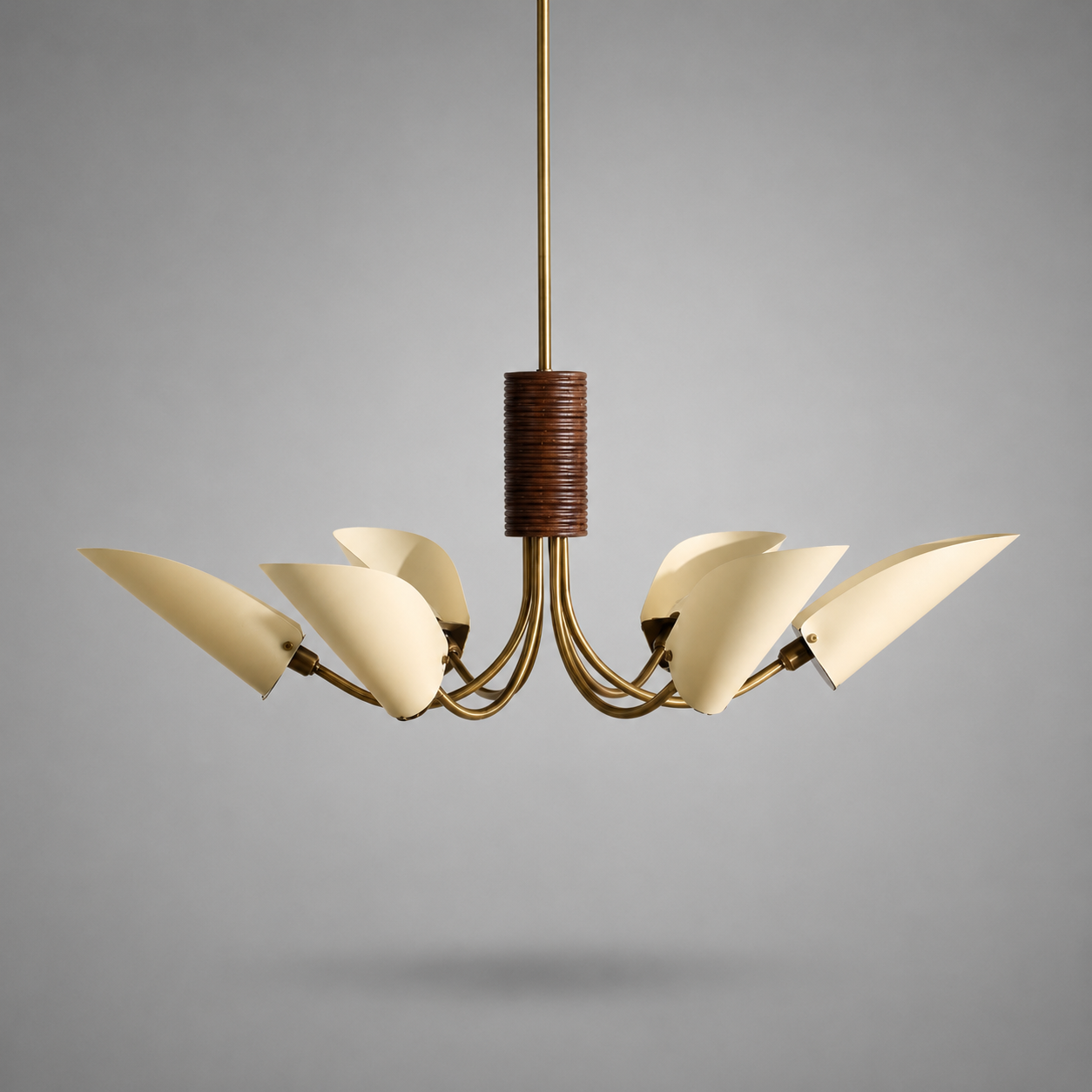 SCULPTURAL BRASS & FABRIC 6-LIGHT CHANDELIER