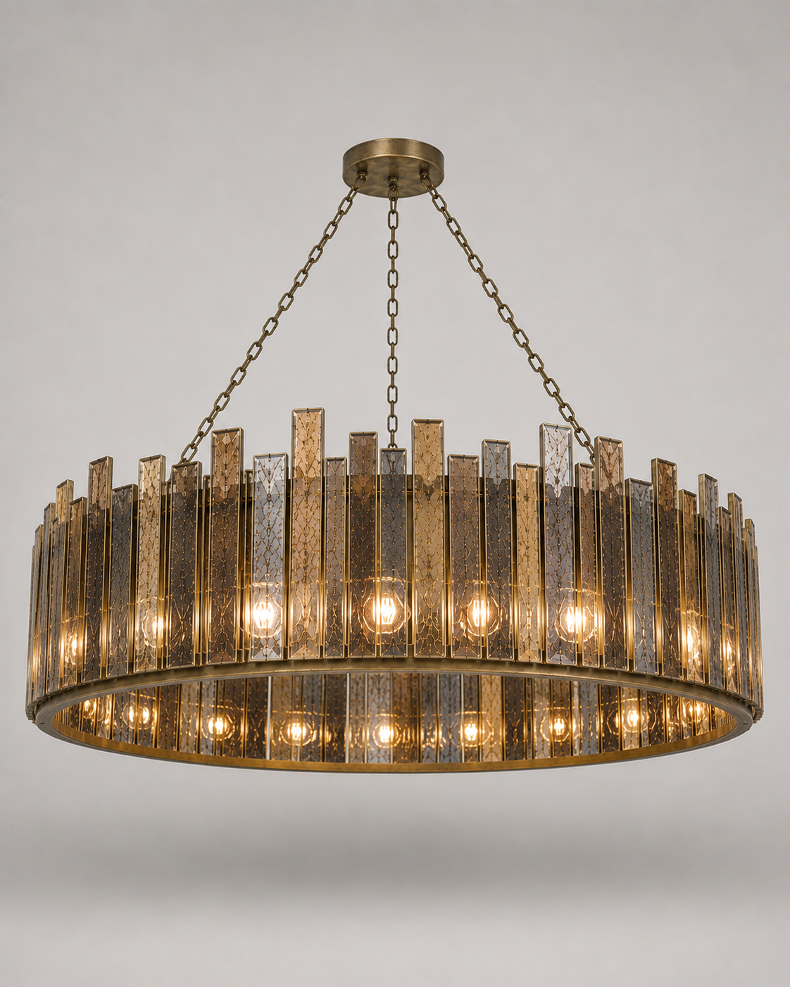 The Solstice Drum Chandelier | Antique Mirrored Glass & Aged Brass