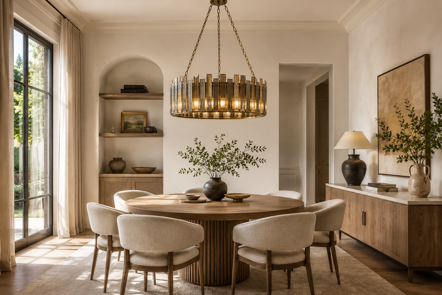 The Solstice Drum Chandelier | Antique Mirrored Glass & Aged Brass