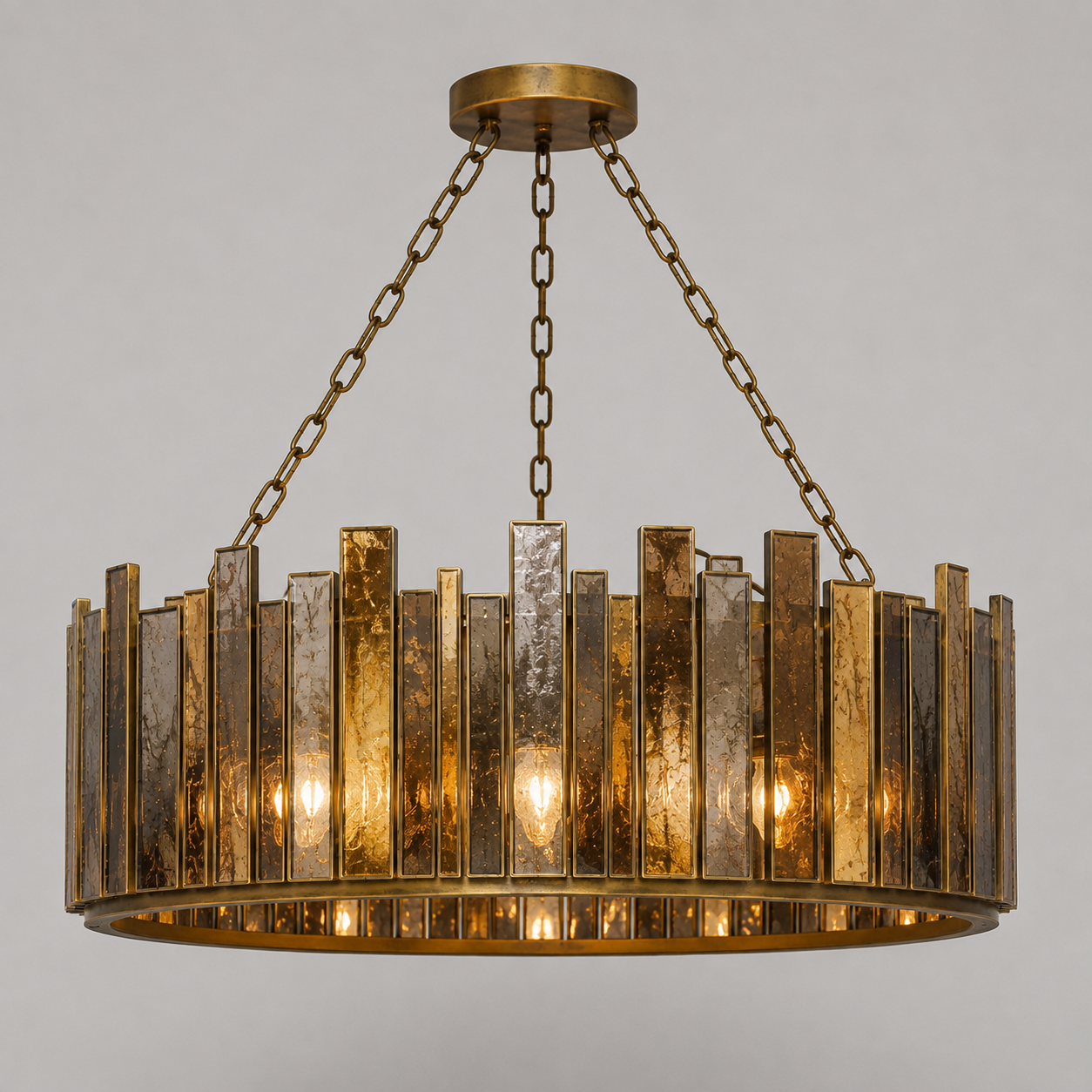 The Solstice Drum Chandelier | Antique Mirrored Glass & Aged Brass
