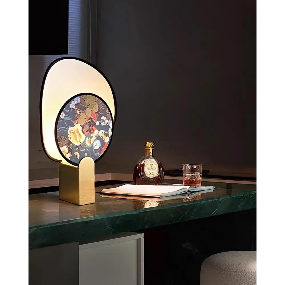 Artisanal Printed Glass Table Lamp – Modern Japanese-inspired Design - Blue Akira - Lamps