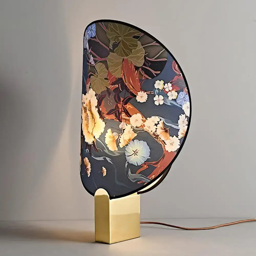 Artisanal Printed Glass Table Lamp – Modern Japanese-inspired Design - Blue Akira - Lamps