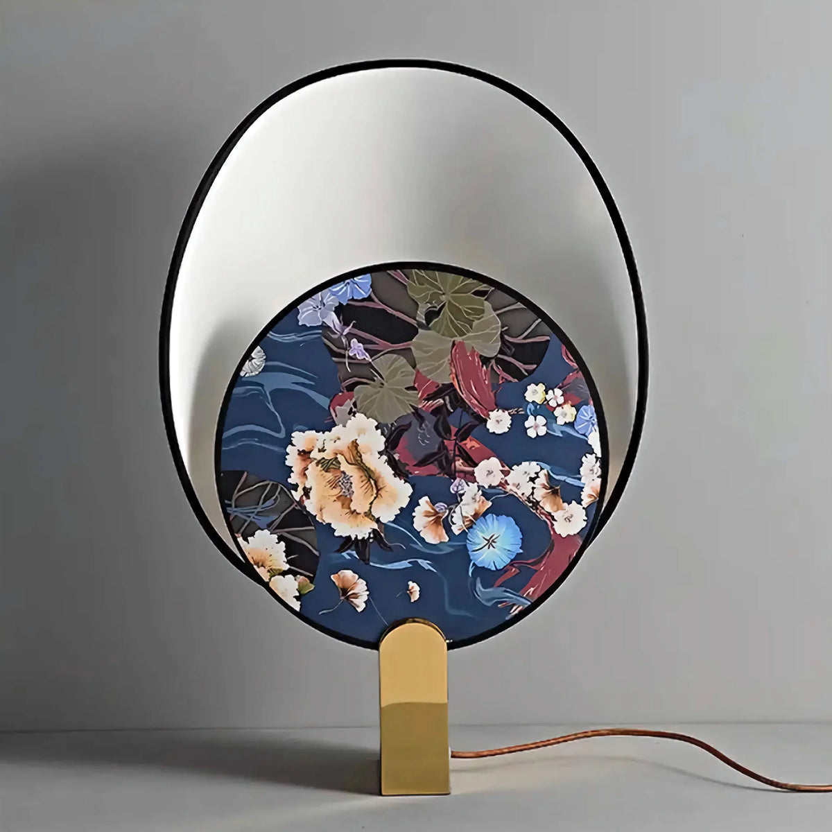 Blue Table Lamp for Living Room and Bedroom | Botanical Fabric Shade Sculptural Steel Base Console Casalola Lights