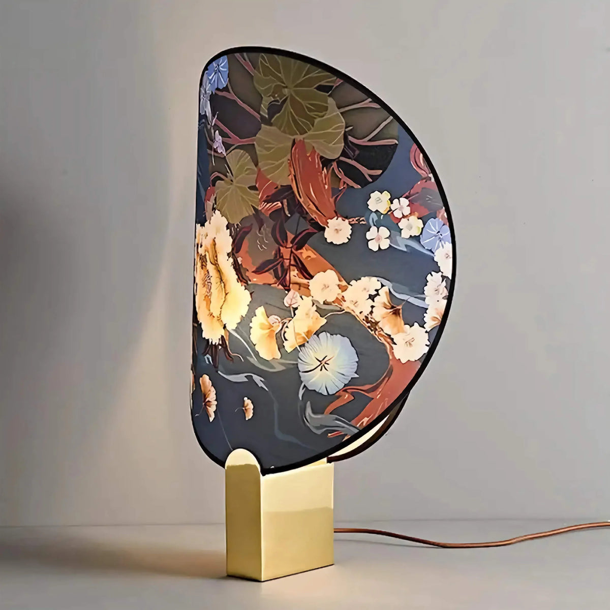 Blue Table Lamp for Living Room and Bedroom | Botanical Fabric Shade Sculptural Steel Base Console Casalola Lights