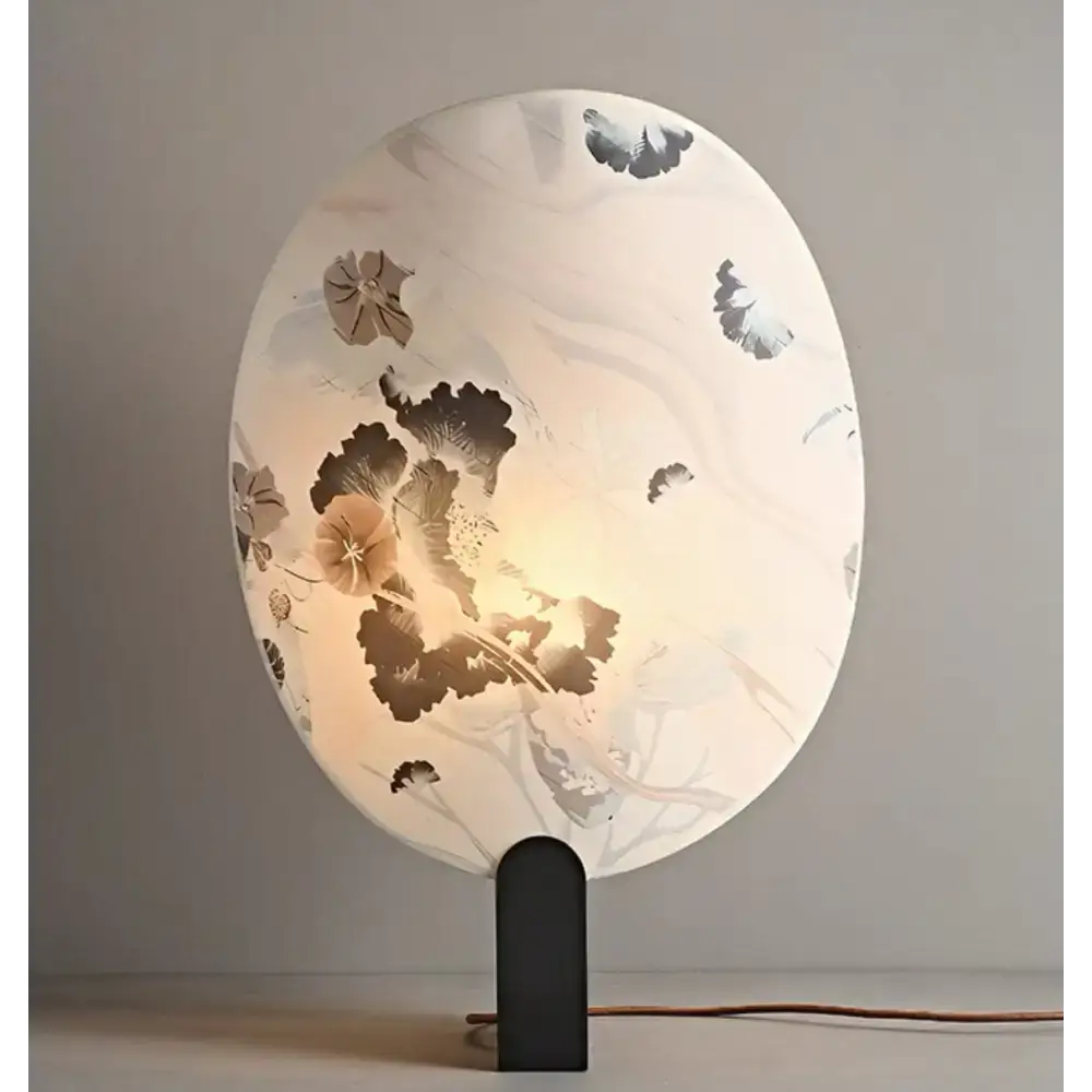 Artisanal Printed Glass Table Lamp – Modern Japanese-inspired Design - White Akira - Lamps