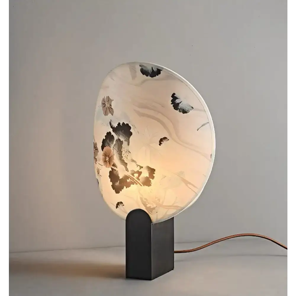 Artisanal Printed Glass Table Lamp – Modern Japanese-inspired Design - White Akira - Lamps
