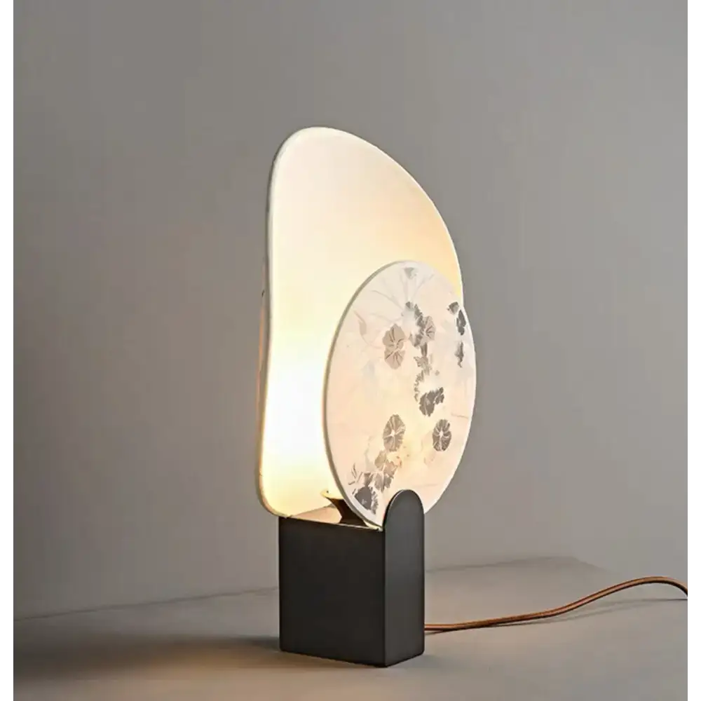 Artisanal Printed Glass Table Lamp – Modern Japanese-inspired Design - White Akira - Lamps