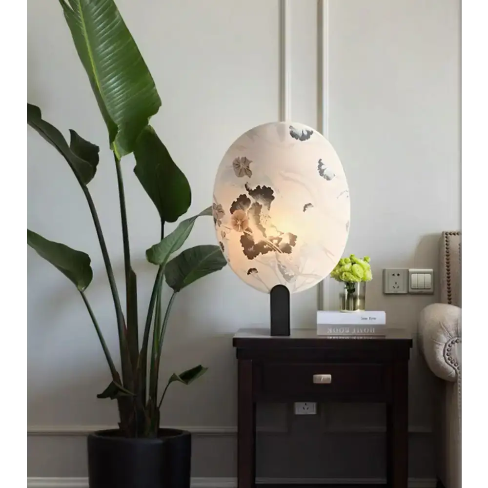 Artisanal Printed Glass Table Lamp – Modern Japanese-inspired Design - White Akira - Lamps