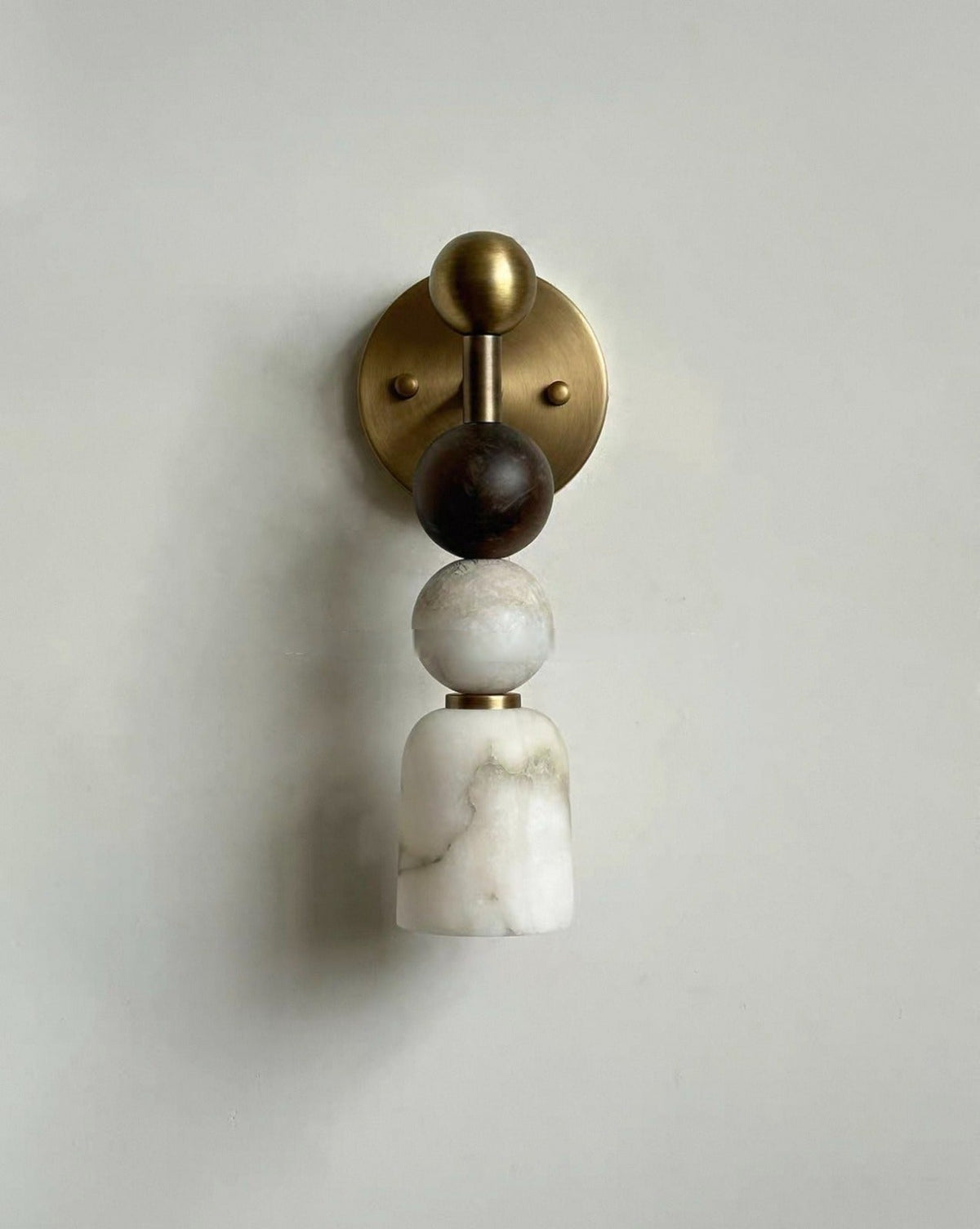 Genuine Alabaster Bell Wall Sconce Brass | Bedside Vanity Pair Stacked Sphere Arm 2700k Casalola Lights Luxury Lamps