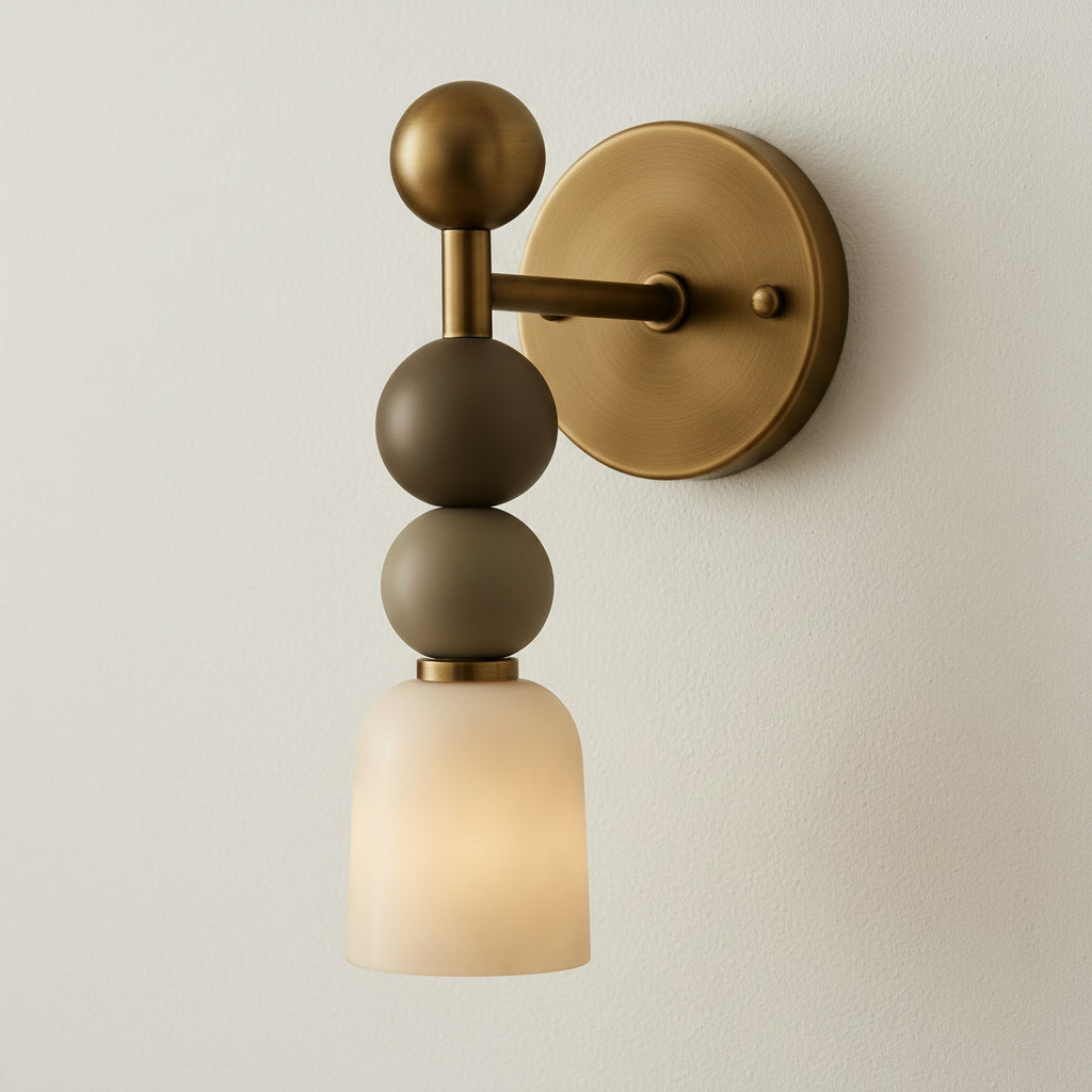 Genuine Alabaster Arm Wall Sconce Brass | Bedside Pair Hallway Stacked Sphere Detail 2700k Casalola Lights Luxury Lamps