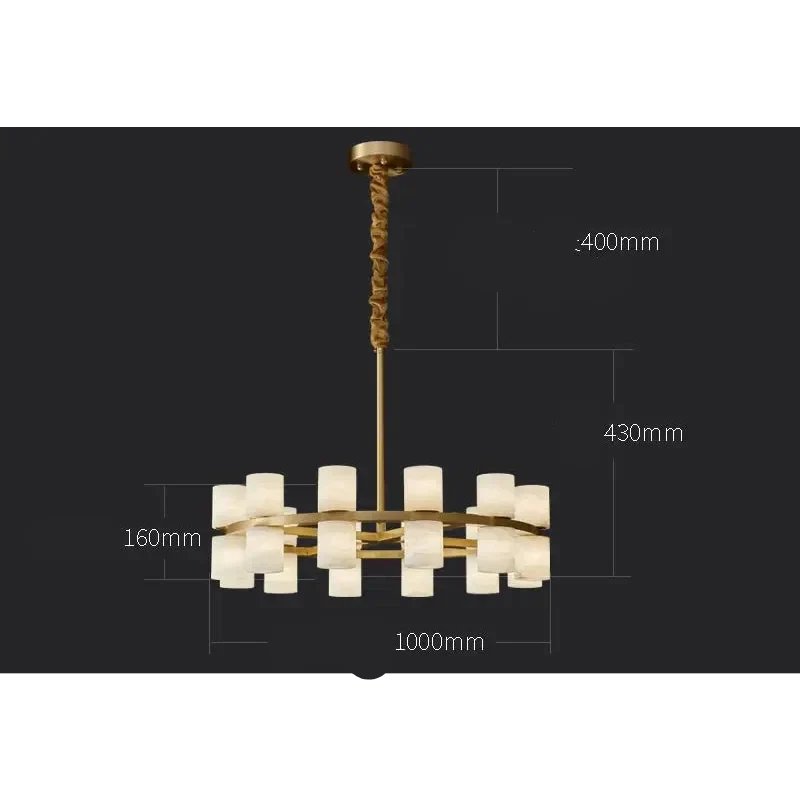 Original dimensions for the 100 cm alabaster cylinder chandelier.