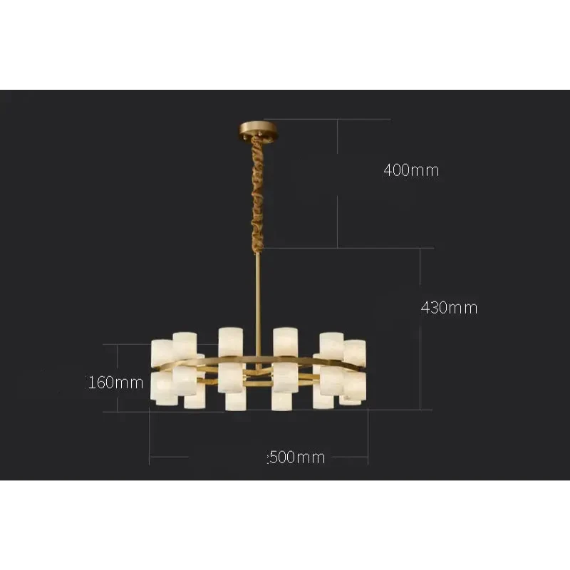 Original dimensions for the 50 cm alabaster cylinder chandelier.