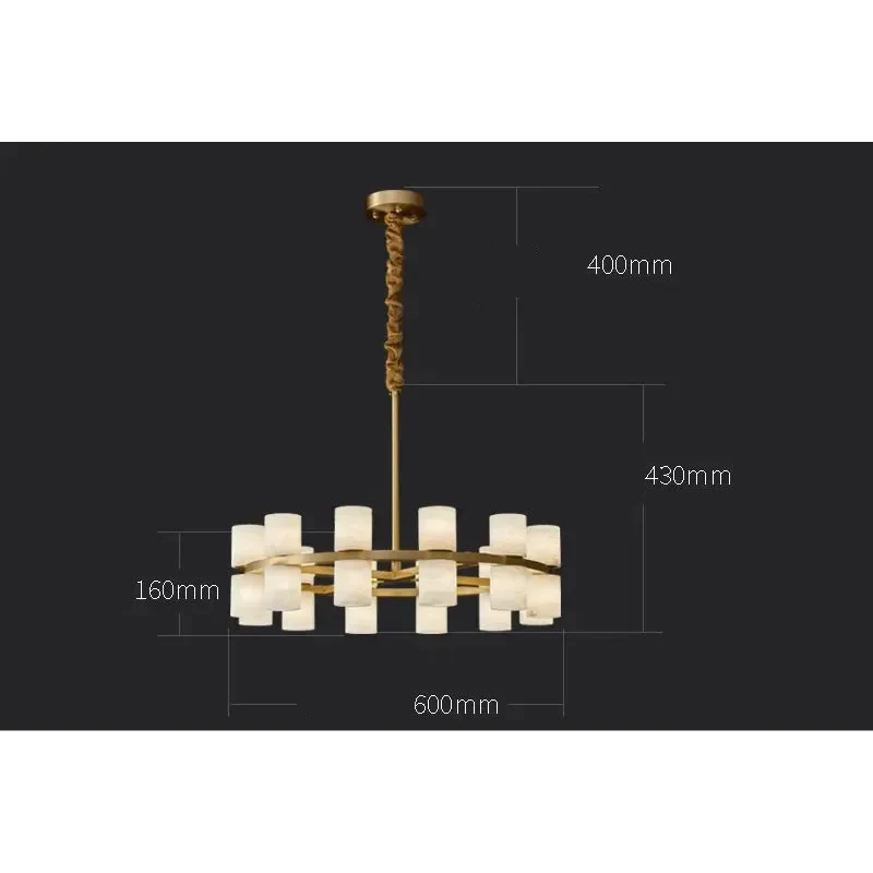 Original dimensions for the 60 cm alabaster cylinder chandelier.