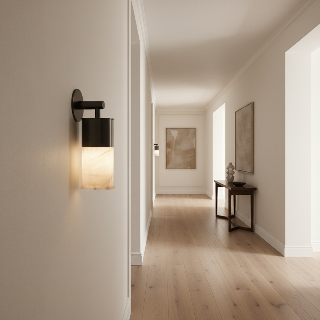 Alabaster Cylinder Wall Sconce Brass | Vanity Pair Corridor Light Bedside 43cm Stone Glow Casalola Lights Luxury Lamps