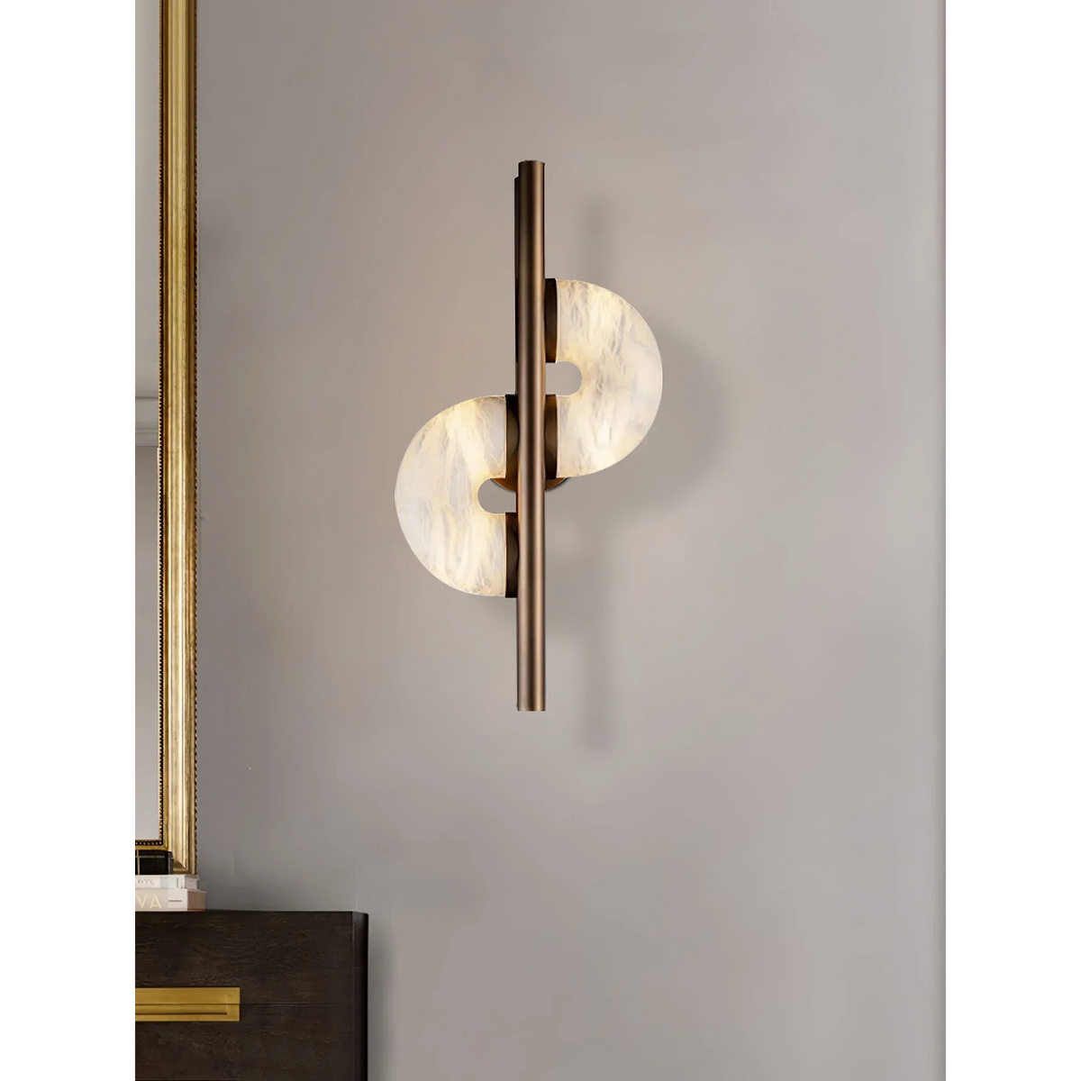 Large Genuine Alabaster Disc Wall Sconce Brass | Living Room Feature Light Stair Landing 60cm Casalola Lights Luxury