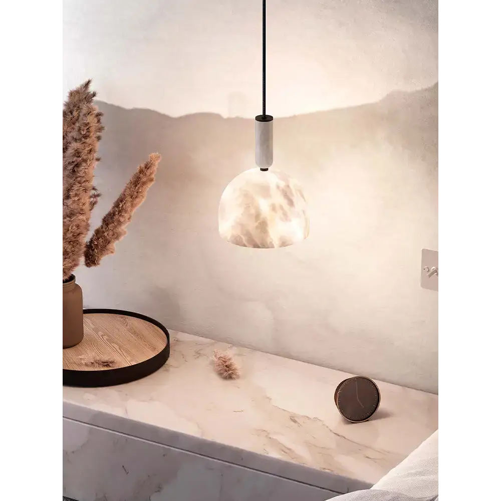 Alabaster Dome Pendant Light | Modern Hanging Ceiling Fixture - Lamps