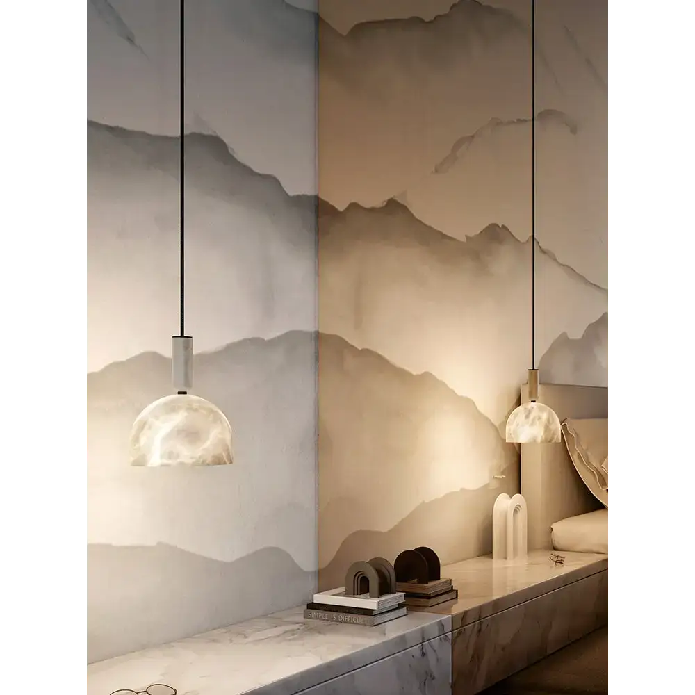 Alabaster Dome Pendant Light | Modern Hanging Ceiling Fixture - Lamps