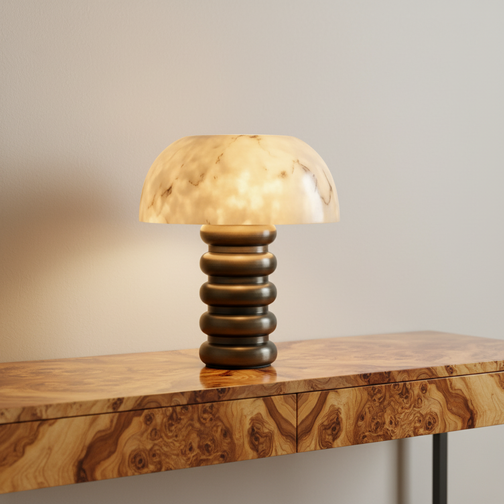 Alabaster Dome Table Lamp for Console and Living Room | Tiered Bronze Base Art Deco 39 Cm Casalola Lights Luxury Lamps