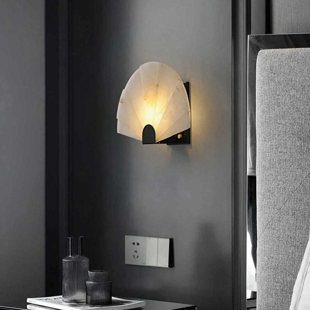 Genuine Alabaster Fan Wall Sconce | Console Light Bedside Pair Hallway E12 or E14 Bulb Casalola Lights Luxury Lamps