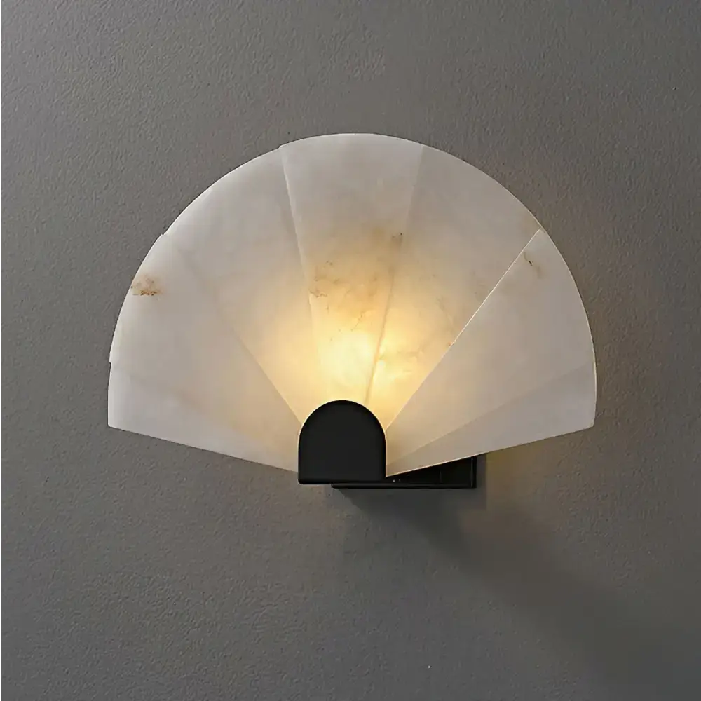 Fan-shaped Alabaster Wall Sconce – Sculptural Modern Accent - Sconces